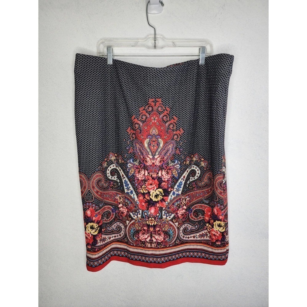 ECI New York Women's Stretchy Midi Skirt Geometric Floral 3X Summer - Picture 1 of 9
